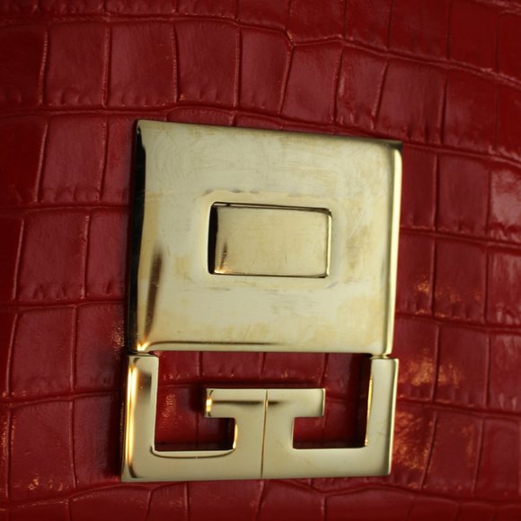 Givenchy Eden Top Handle Bag Crocodile Embossed Leather Mini Red - Picture 6 of 12